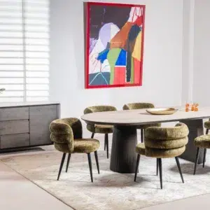 Greta Moss Chenille Dining Chairs Set of 2 with Black Metal Frame