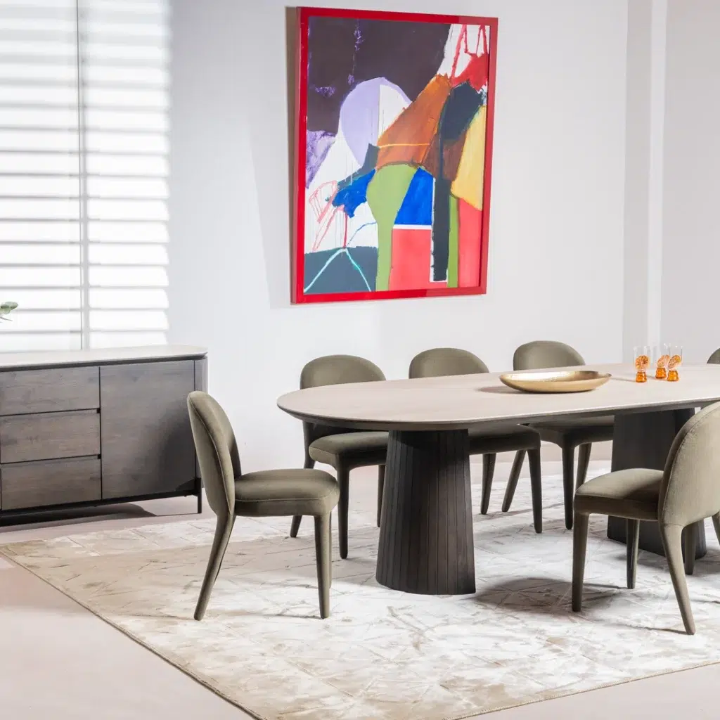 Onasis Leaf dining chairs set of 2 with leafmohair upholstery for modern dining rooms