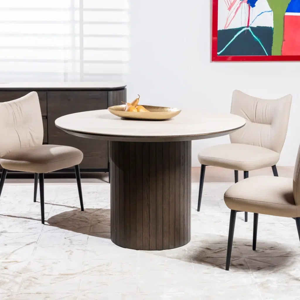 Beige eco-leather dining chairs set of 2 with black metal frame modern design