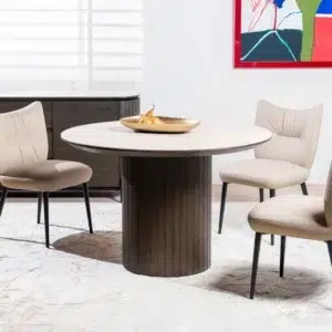 Beige eco-leather dining chairs set of 2 with black metal frame modern design