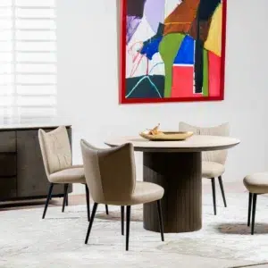 Beige and black eco-leather dining chairs set of 2 with black metal frame modern design