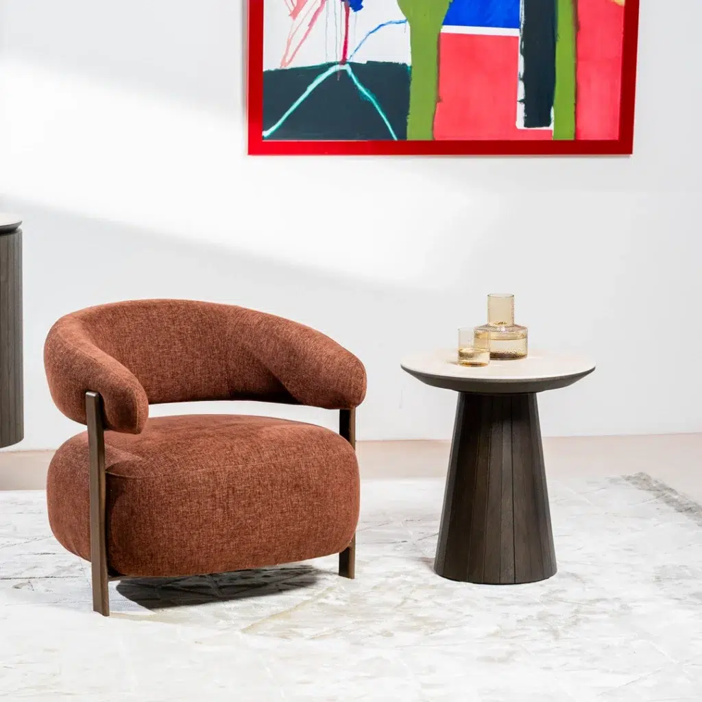 Hampton Occasional Chair in Rust Chenille with Walnut Frame for Living Room