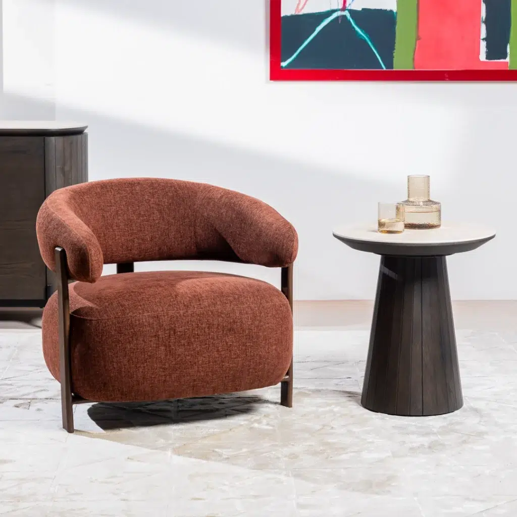 Hampton Occasional Chair in Rust Chenille with Walnut Frame for Living Room