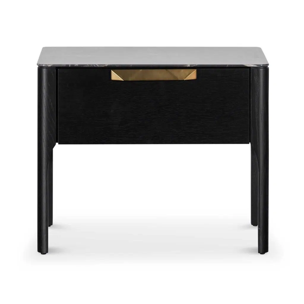 Seren bedside table black frame with porcelain marble top modern industrial design