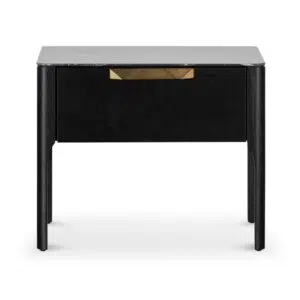 Seren bedside table black frame with porcelain marble top modern industrial design