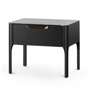 Seren bedside table black frame porcelain marble top modern industrial design