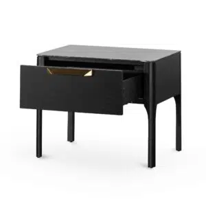 Seren bedside table black with porcelain marble top and brushed brass handles