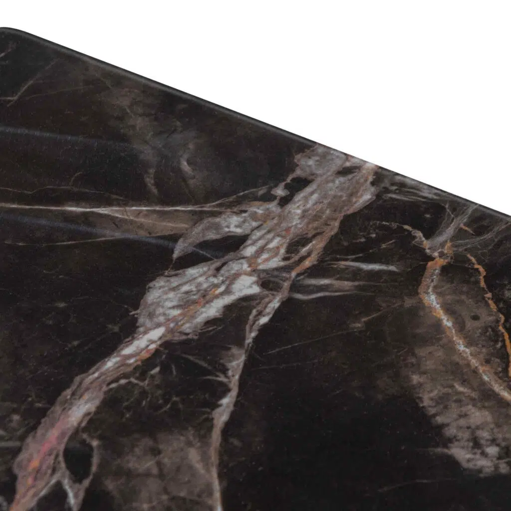 Seren bedside table with porcelain marble top and brushed brass handles for modern interiors