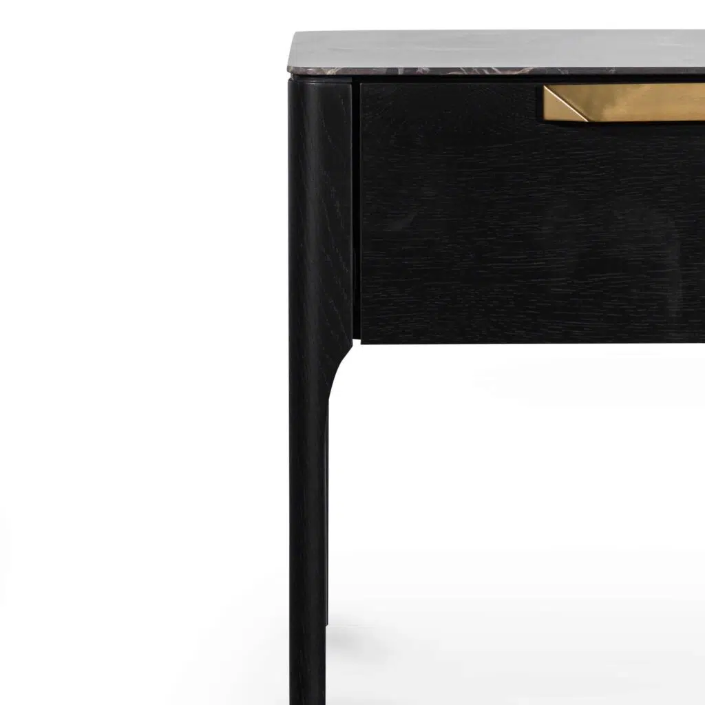 Seren bedside table black with porcelain marble top modern industrial design