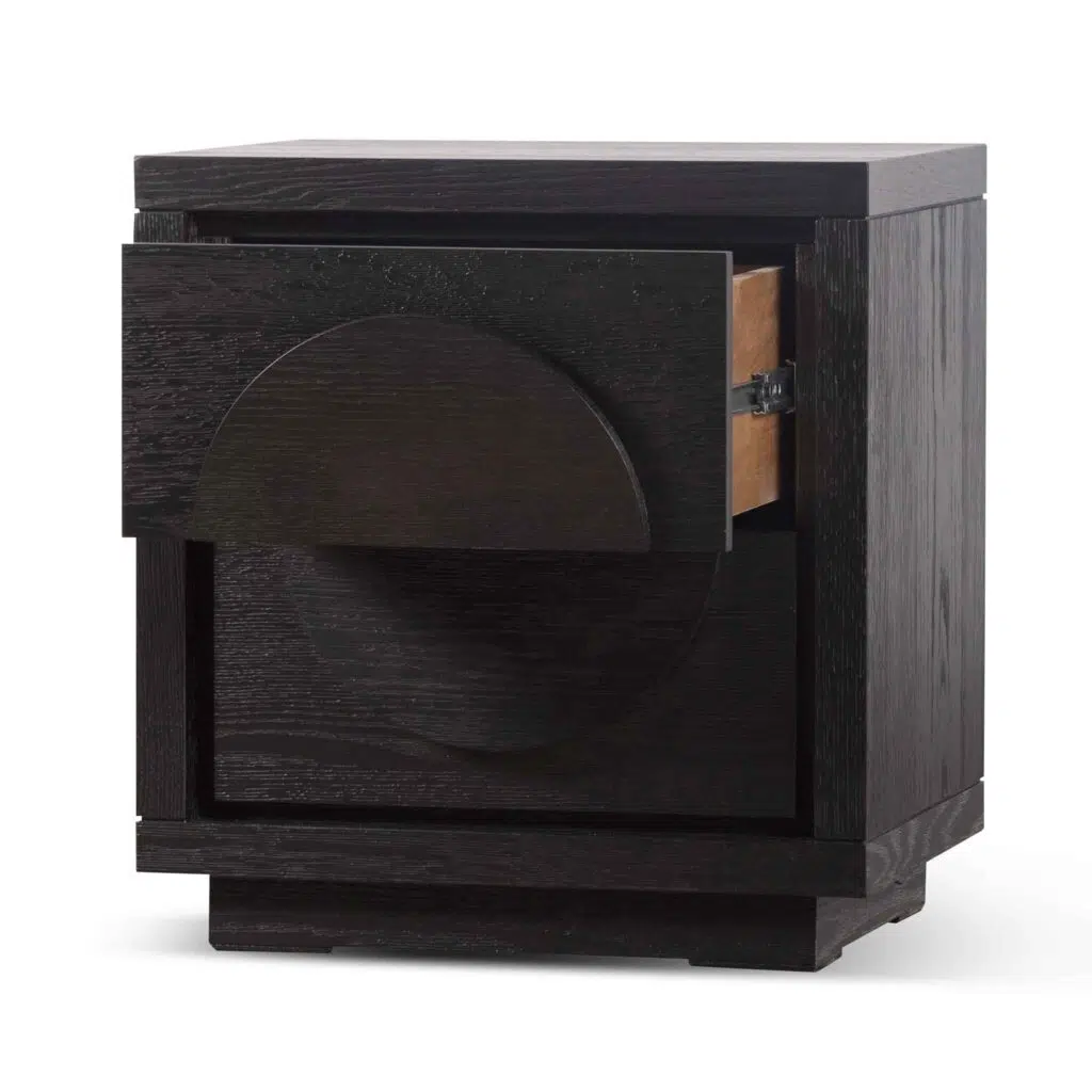 Amaris bedside table textured espresso black modern bedroom storage solution