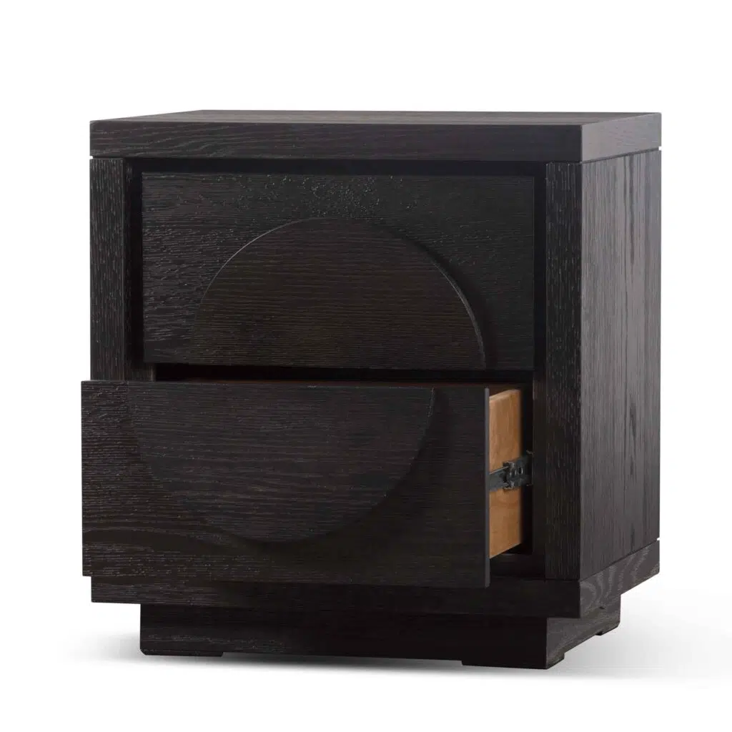 Amaris bedside table textured espresso black modern bedroom storage solution