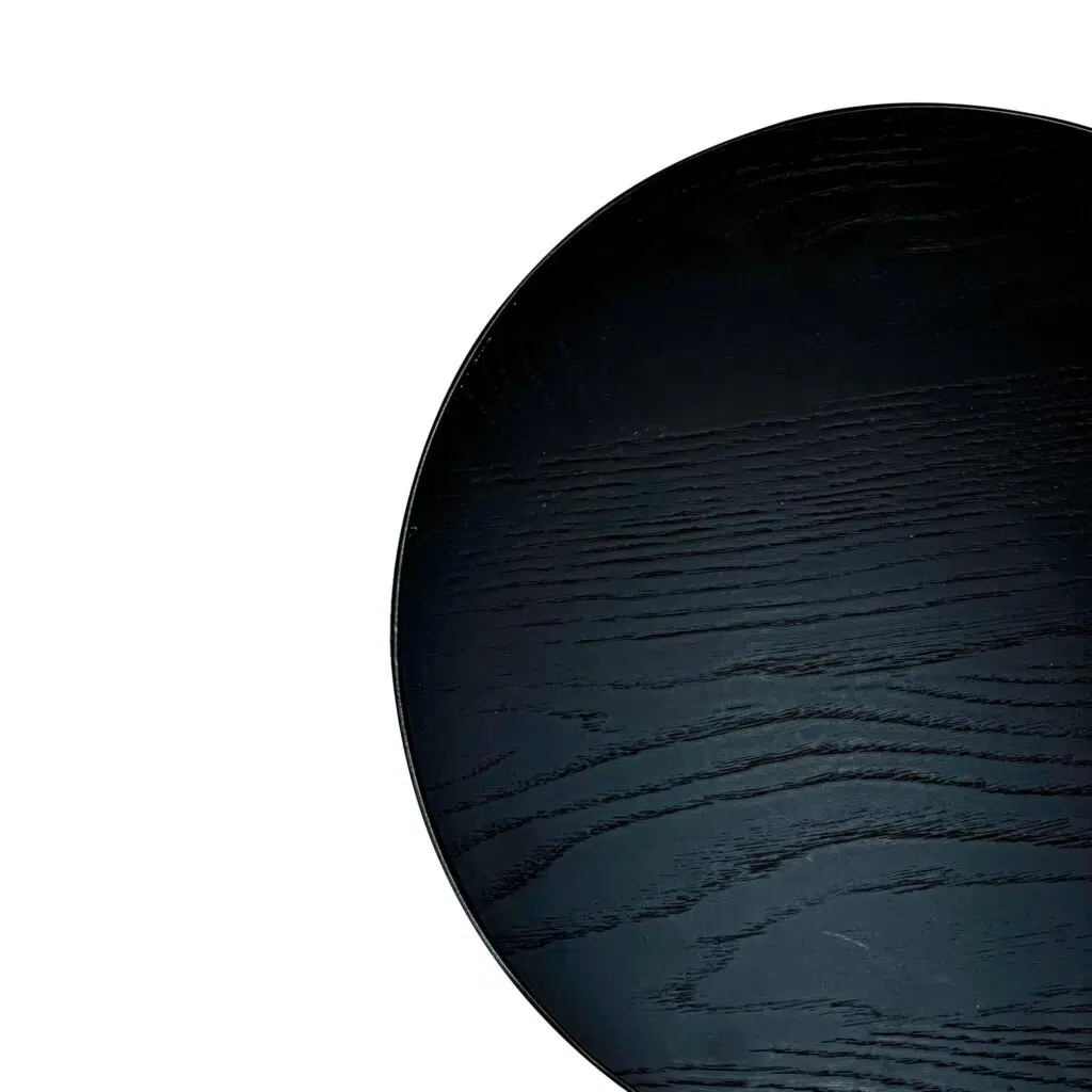 Silas Oak Side Table in full black with geometric design and powder-coated frame