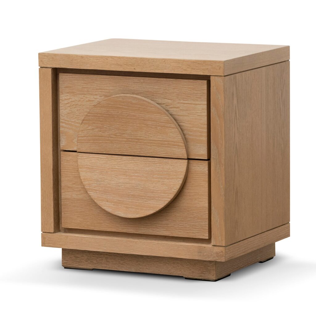 Amira bedside table in Dusty Oak finish with sleek design and smooth drawer handles