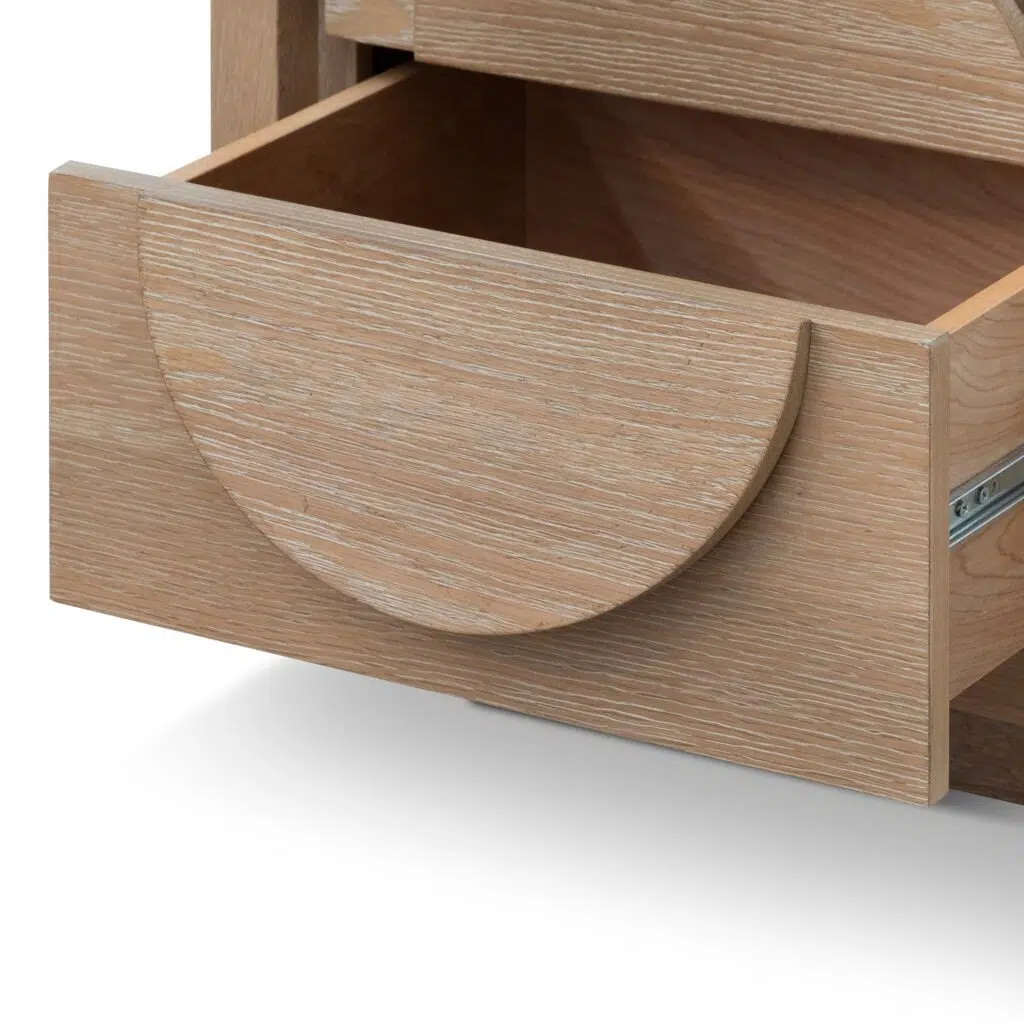 Amira bedside table in dusty oak finish with modern design and smooth drawer handles