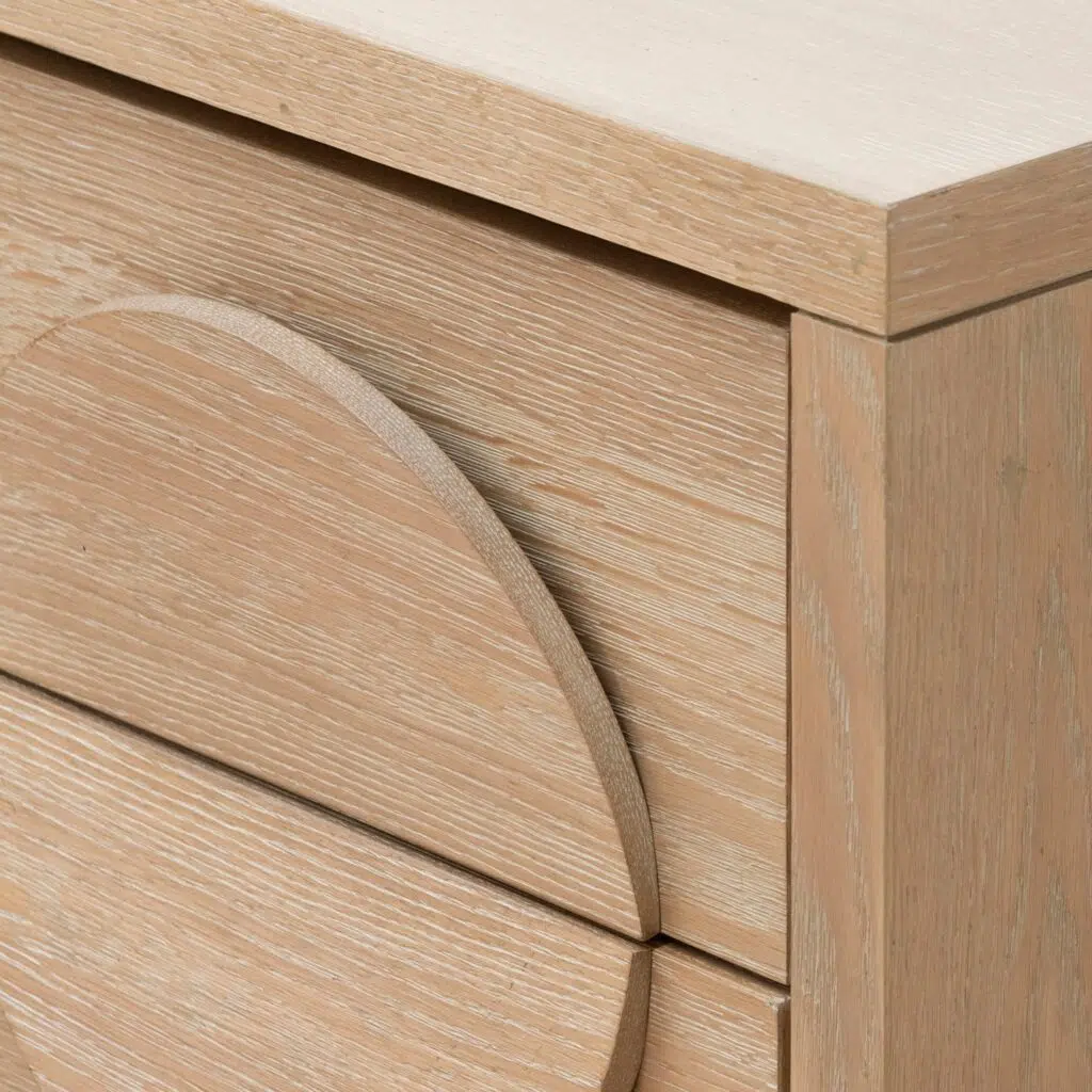 Amira bedside table in dusty oak finish with sleek design and functional drawer handles