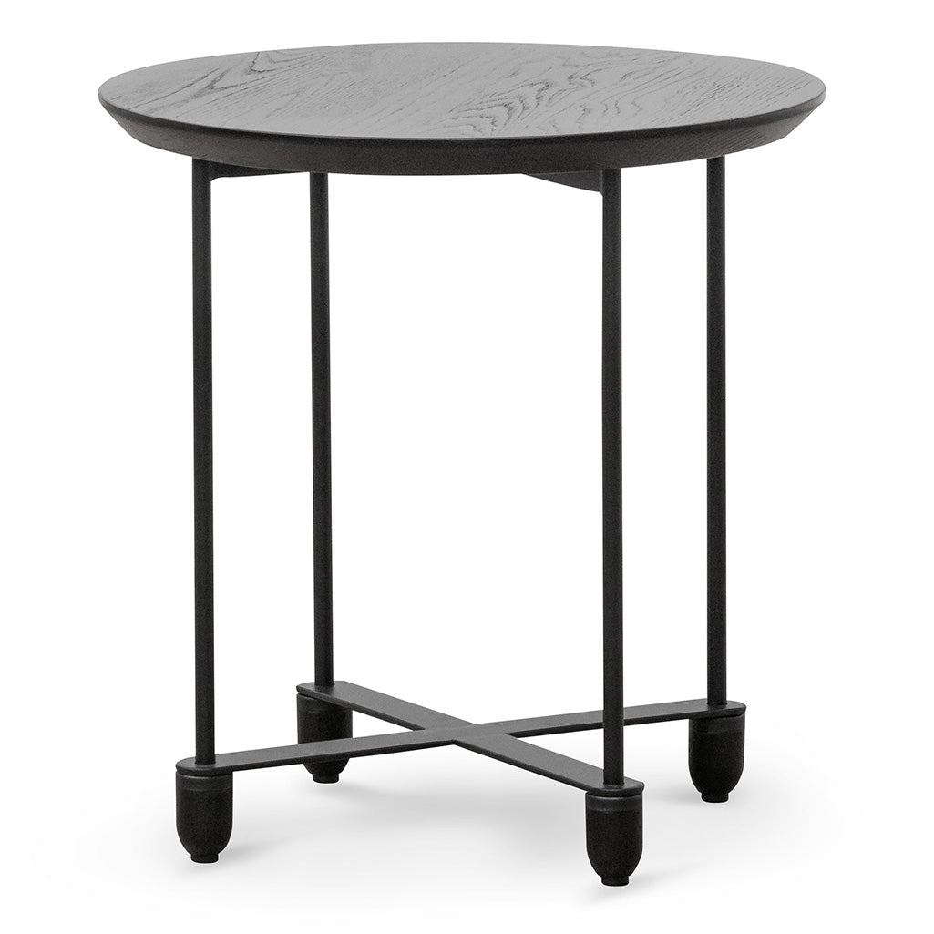 Amara wooden side table full black Nordic design solid wood surface steel frame