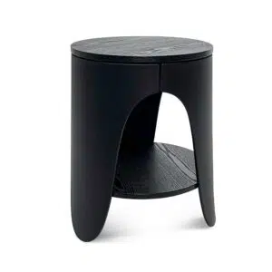 Nova round side table full black modern design with ash wood texture and PP legs