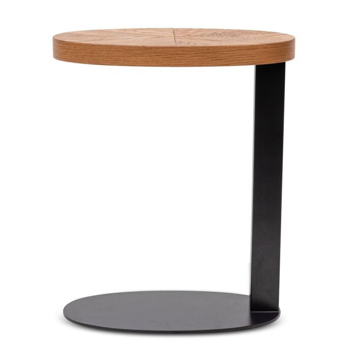 Ella Oval Side Table Rustic Knotty Oak Durable Peppercorn Metal Frame Space-Saving Compact Design