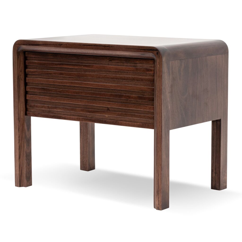 Walnut Bedside Table Single Drawer Natural Wood Grain Compact Storage Modern Decor