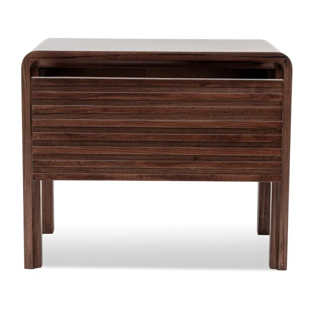 Wren Single Drawer Bedside Table in Walnut with Natural Wood Grain and Space-Saving Storage