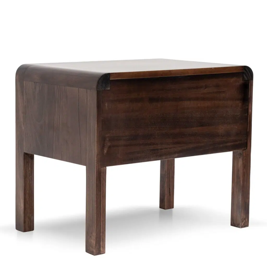 Wren Single Drawer Bedside Table in Walnut Finish with Natural Wood Pattern