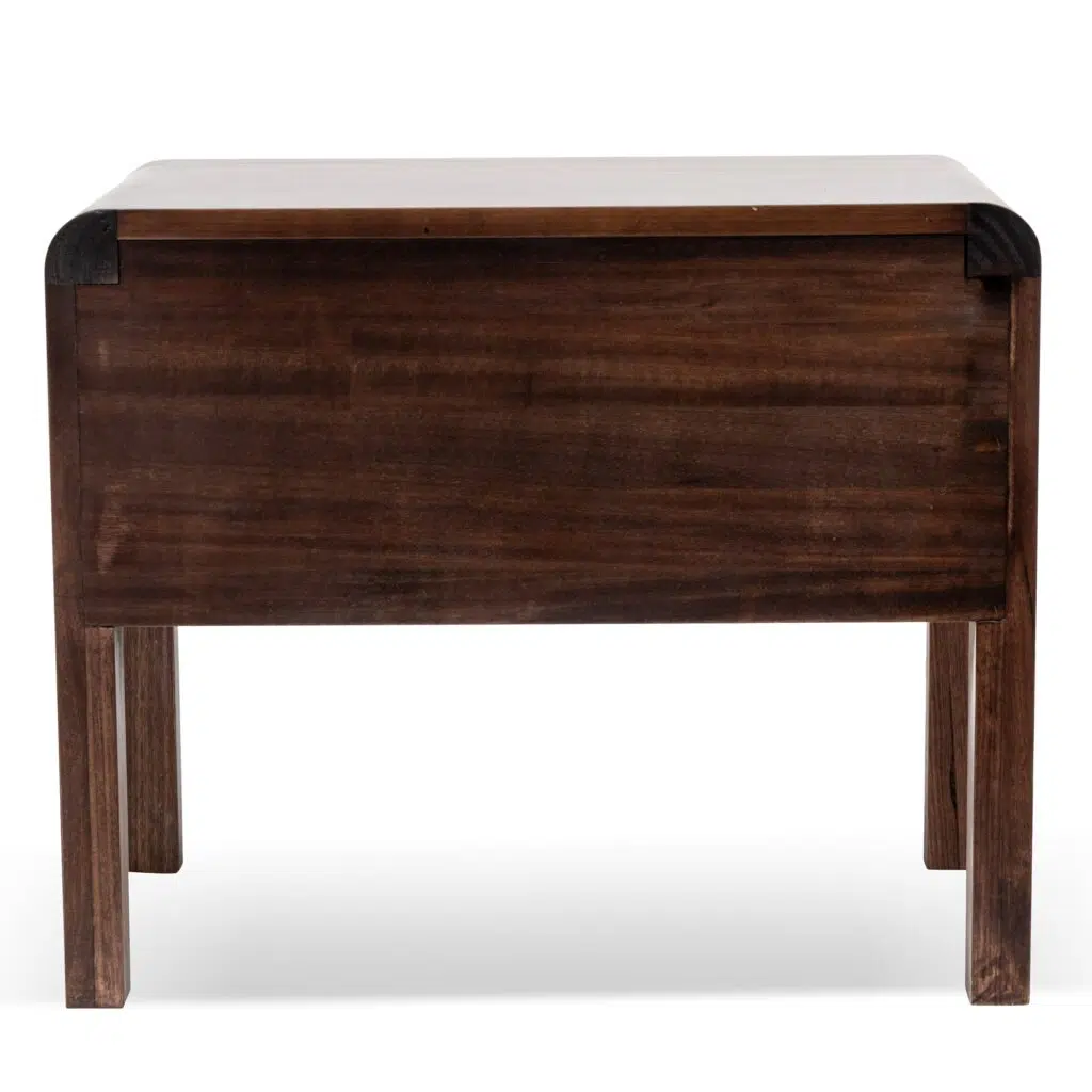 Wren single drawer walnut bedside table with elegant natural wood design and durable messmate construction