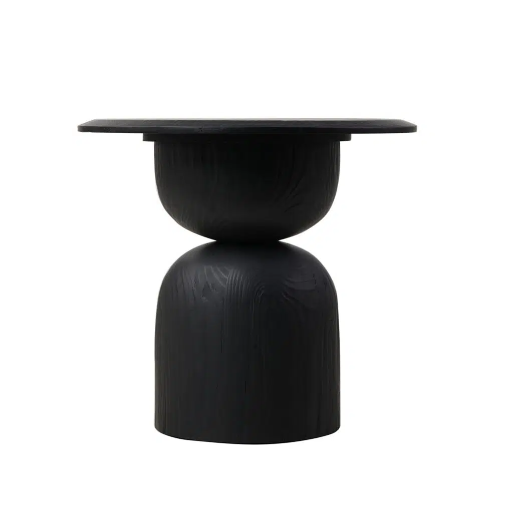 Elowen Round Side Table Full Black Solid Wood Modern Design