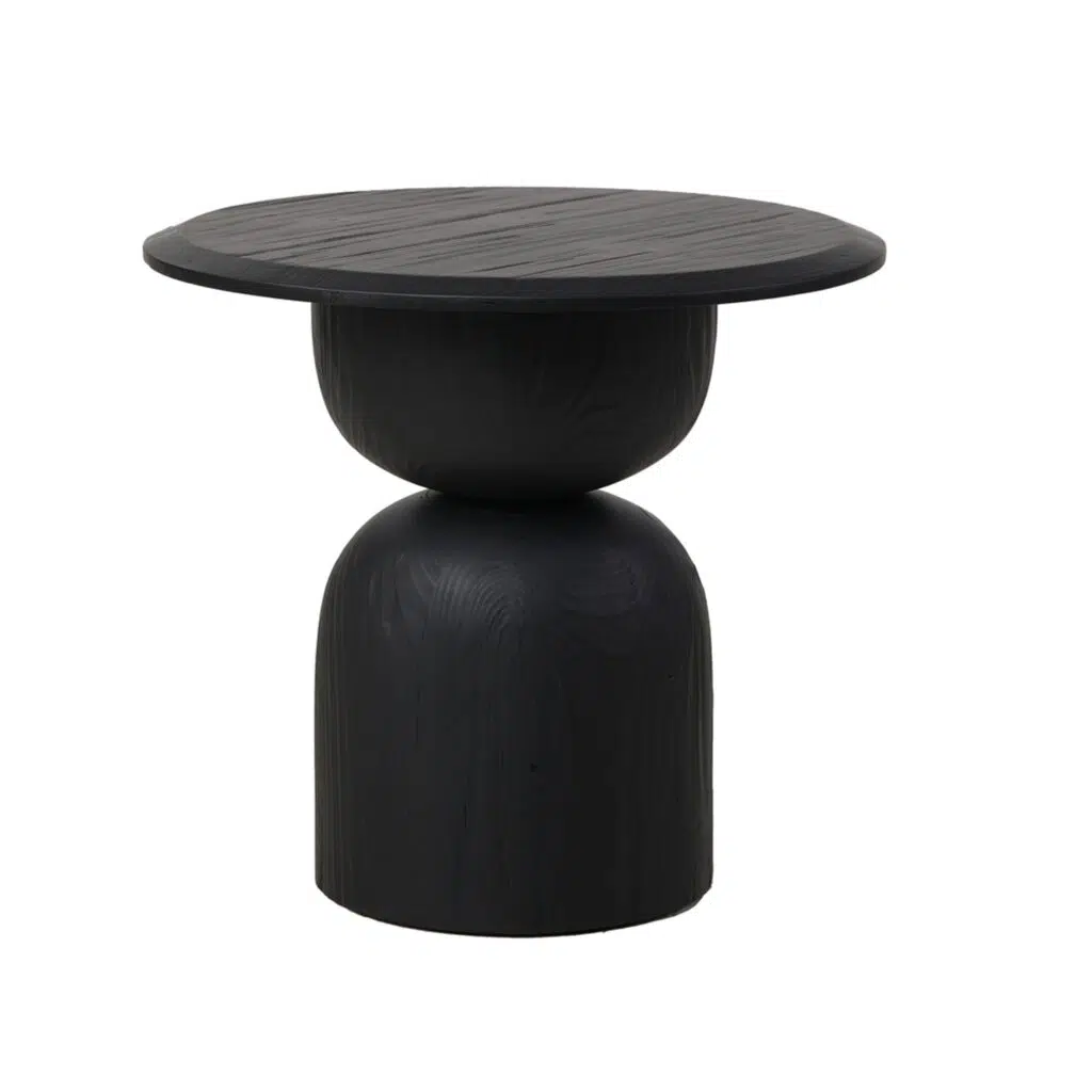 Elowen Round Side Table Full Black modern design solid wood dark finish wood grain compact 45x45x50cm for living room bedroom