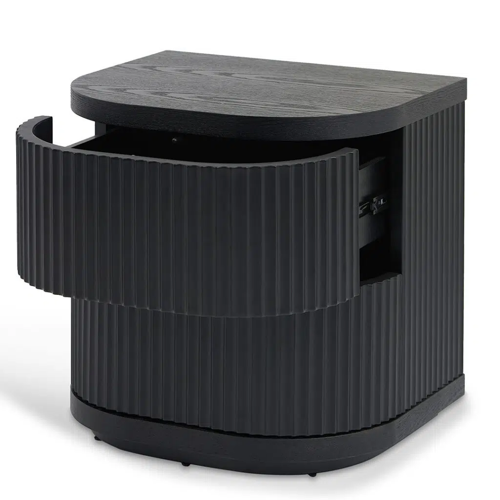 Celina bedside table full black modern nightstand with drawers and metal base