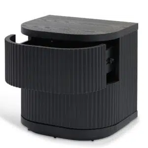 Celina bedside table full black modern nightstand with drawers and metal base