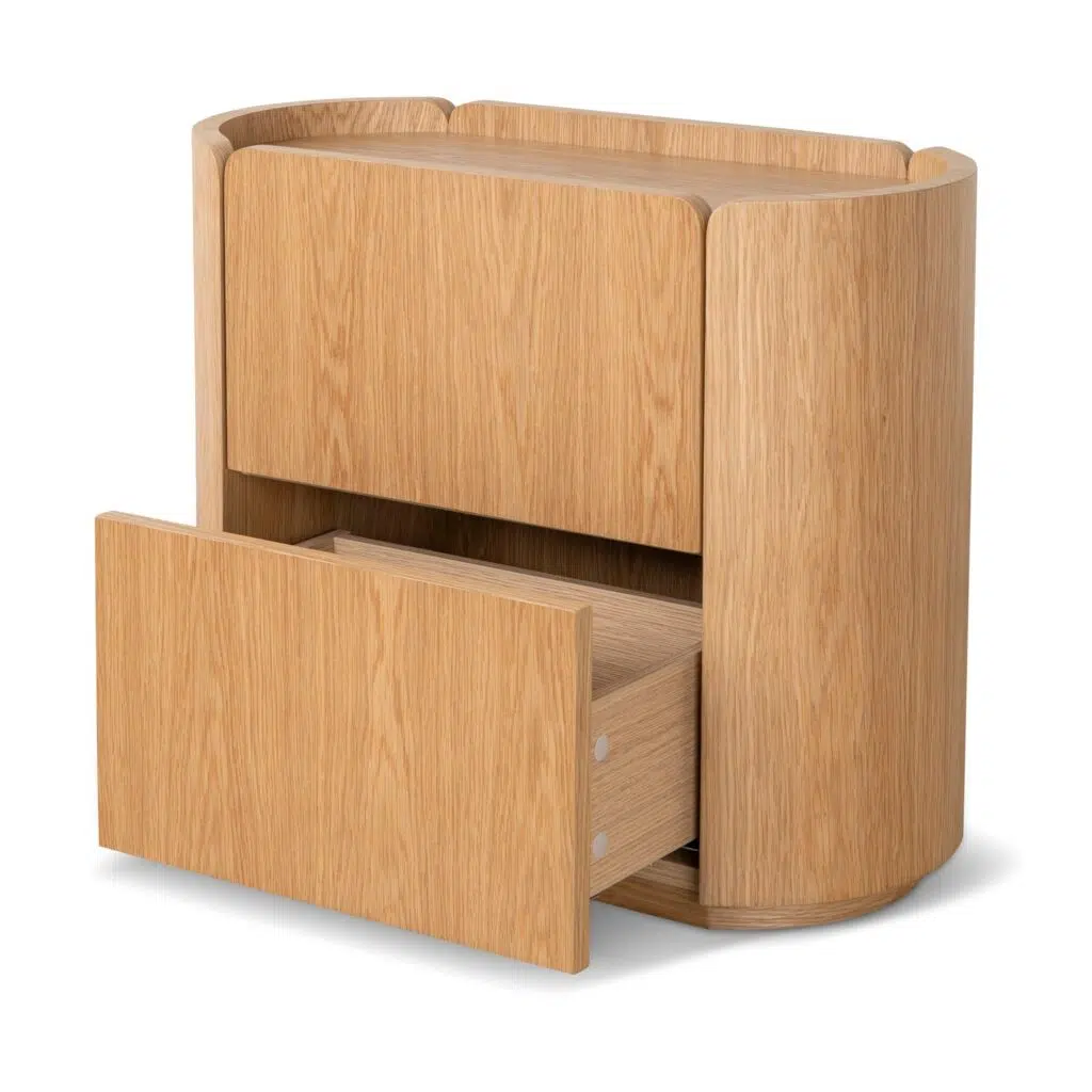Maya 60cm Bedside Table Natural Oak Modern Design 2 Drawers Durable