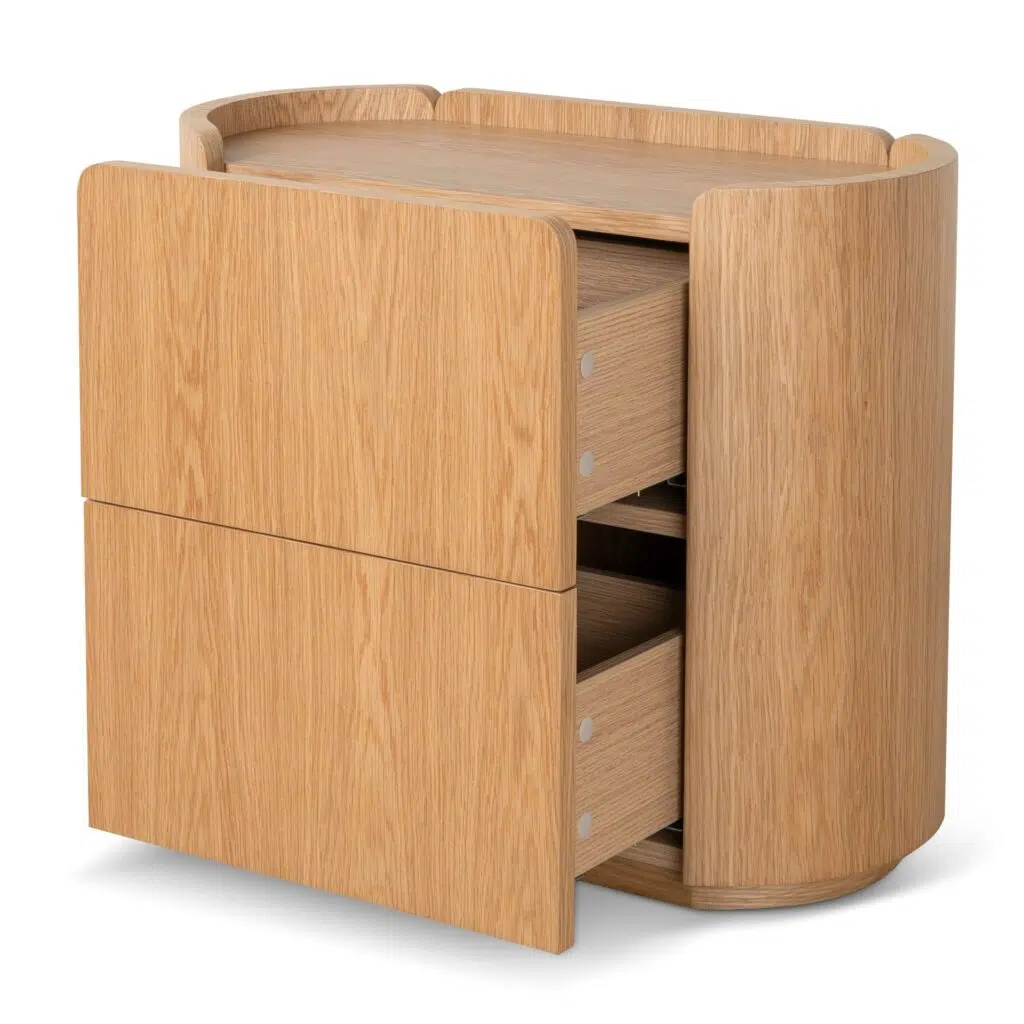 Maya 60cm Natural Oak Bedside Table Modern Storage Drawers Design for Compact Bedrooms