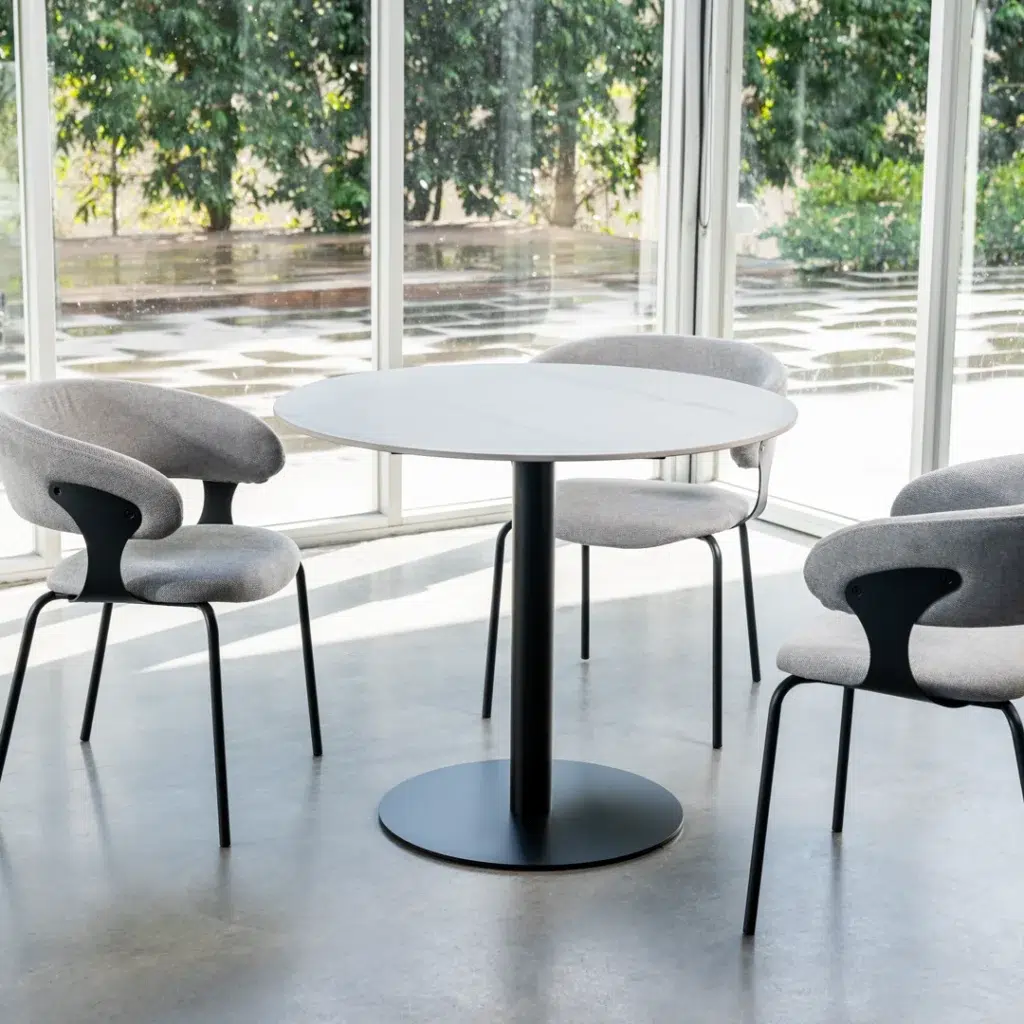 Strato Dining Table White Matte Ceramic Top Powder-Coated Frame