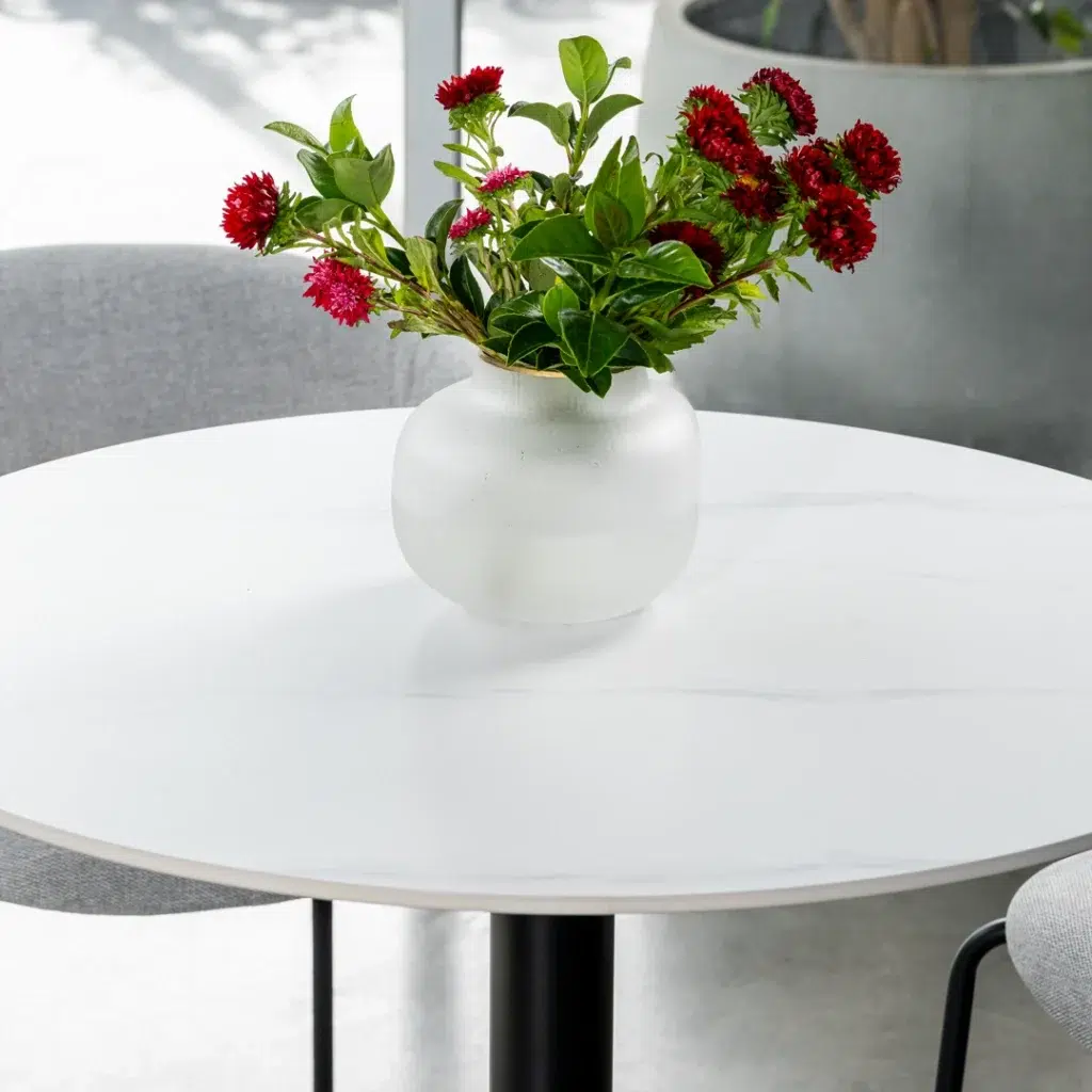 Strato Dining Table White Marble Powder Coated Frame
