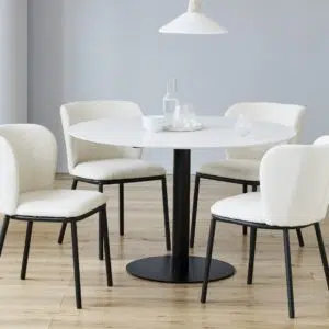Strato Large Dining Table White Matte Ceramic Marble Effect Black Frame