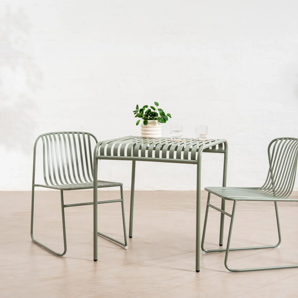 Durable outdoor dining chairs ergonomic steel thyme green finish