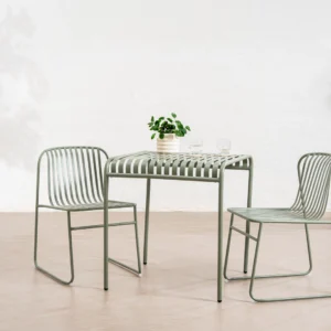 Durable outdoor dining chairs ergonomic steel thyme green finish