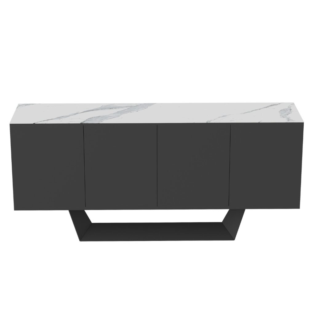 Modern Ceramic Buffet with Marble Effect & Black Frame