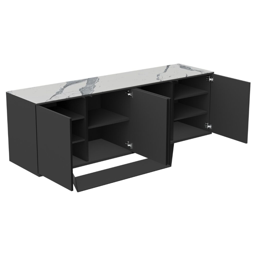 Modern Ceramic Buffet with Marble Effect Black Frame