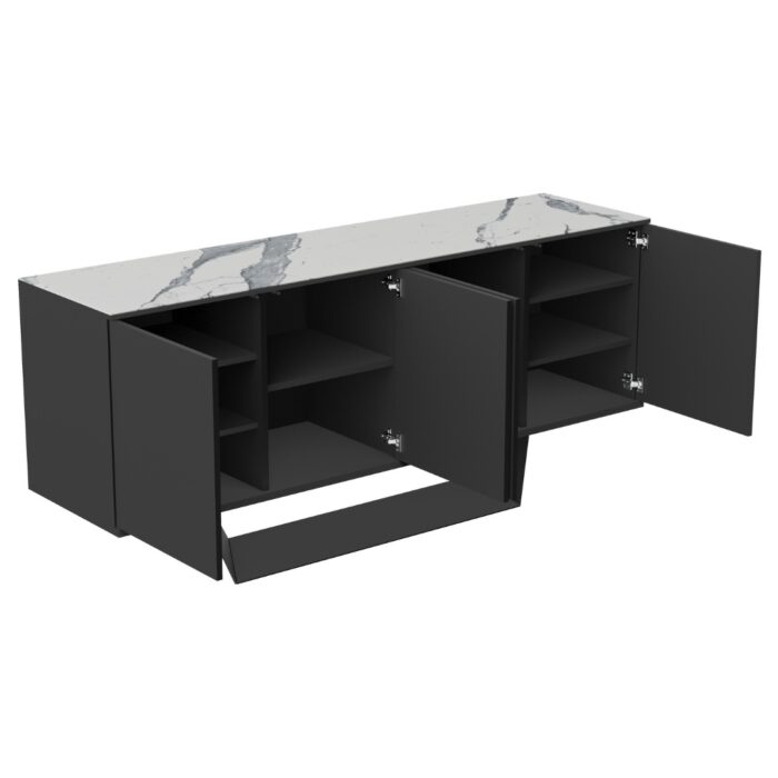 Modern Ceramic Buffet with Marble Effect Black Frame