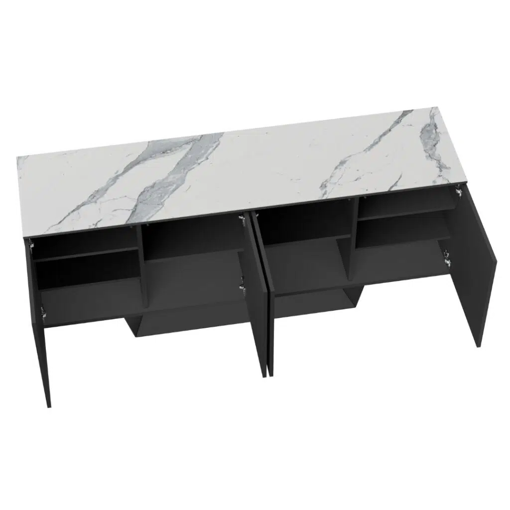 Symphony Marmo Ceramic Buffet with Marble-Effect Top and Black Frame