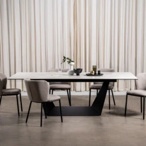 Alaska white dining chairs set of 2 modern minimalist design with boucle fabric and black frame