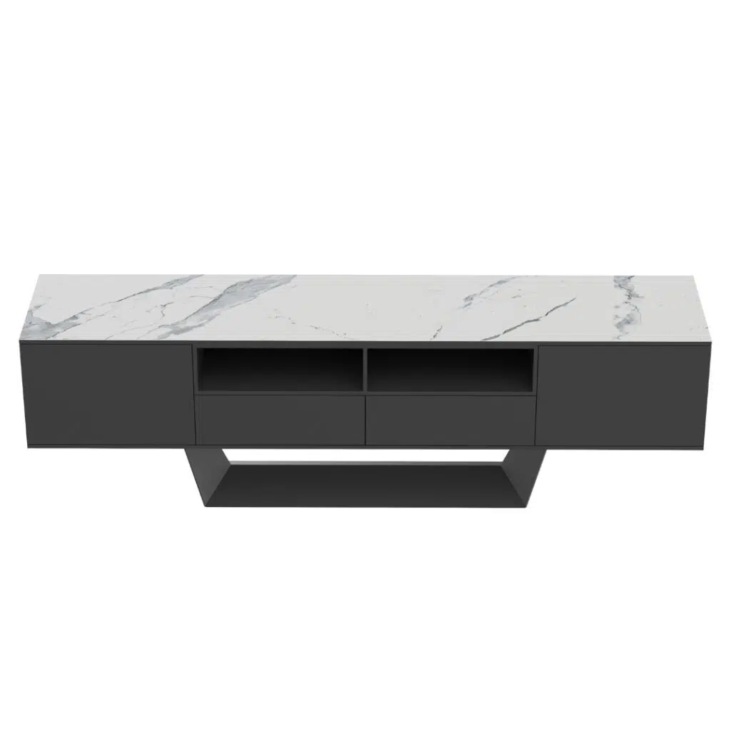 Symphony Marmo Ceramic TV Cabinet with Marble Effect and Black Frame
