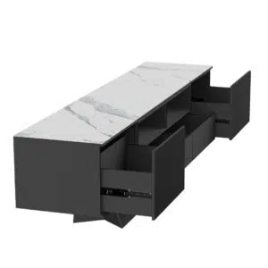Modern Marmo Ceramic TV Unit with Marble Effect and Black Frame