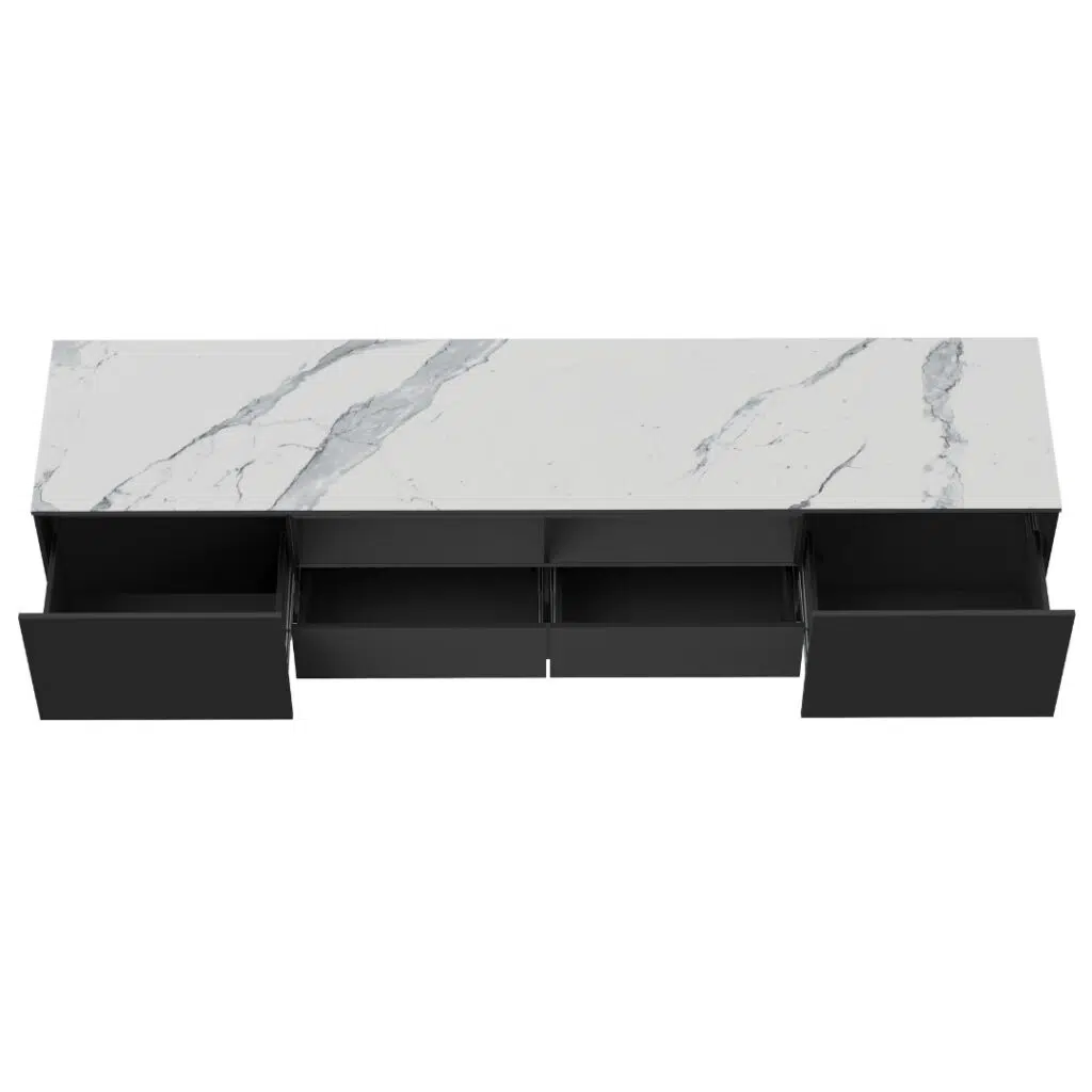 Modern Ceramic TV Unit with Marble Effect Black Frame