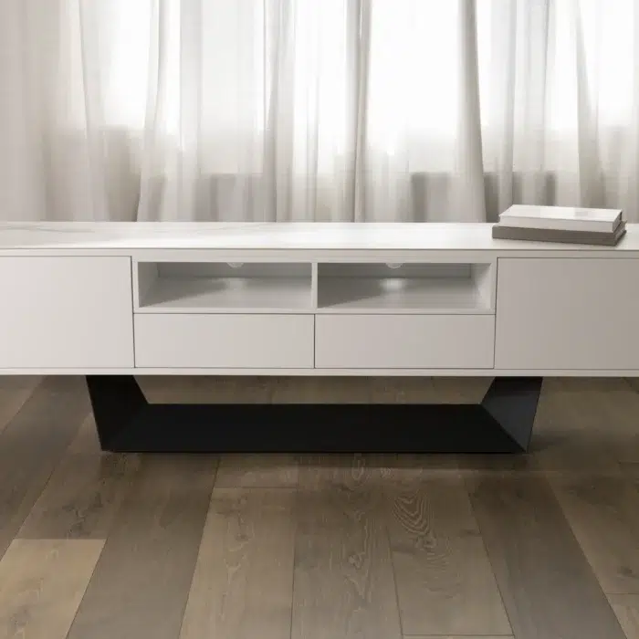 White MDF Ceramic TV Unit Marble Effect