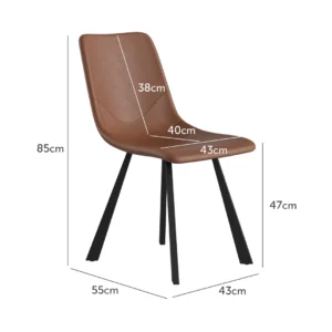 Colin Cognac Retro Dining Chairs Set of 4 Faux Leather Black Legs