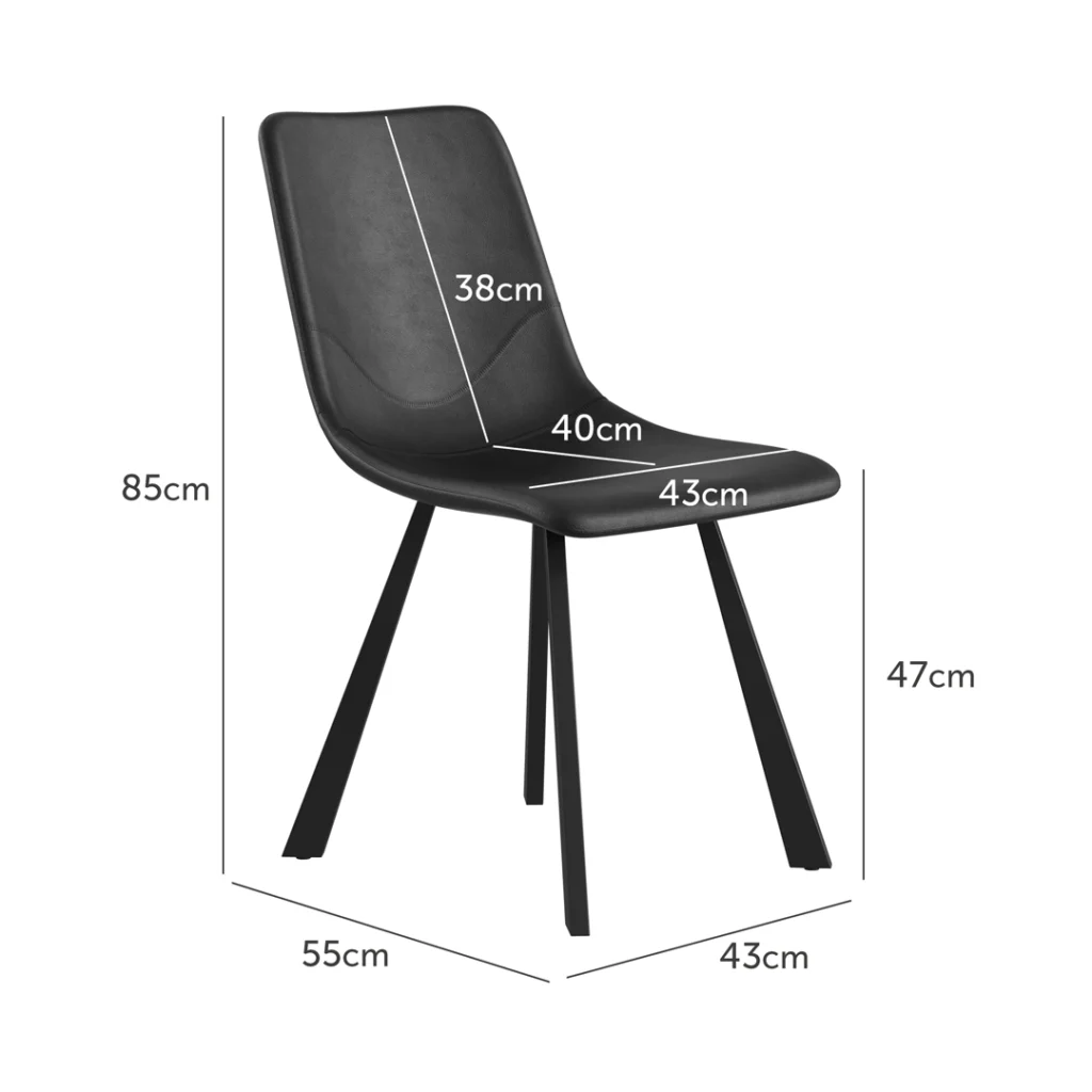 Antique Black Colin Dining Chair Set of 2 with Powder-Coated Frame and Eco Leather Upholstery