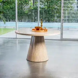 Tessa Round Dining Table French Fawn Travertine Finish