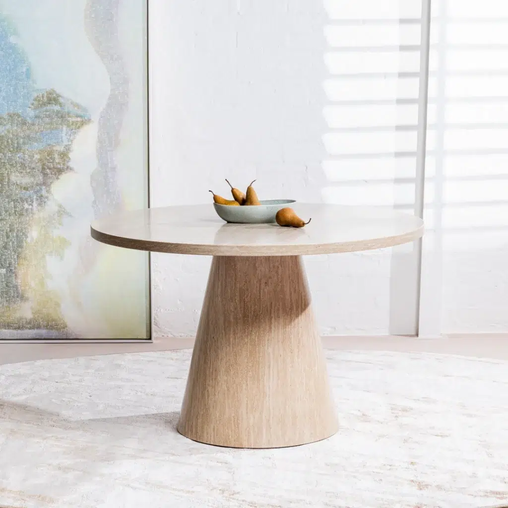 Tessa Round Dining Table French Fawn Travertine